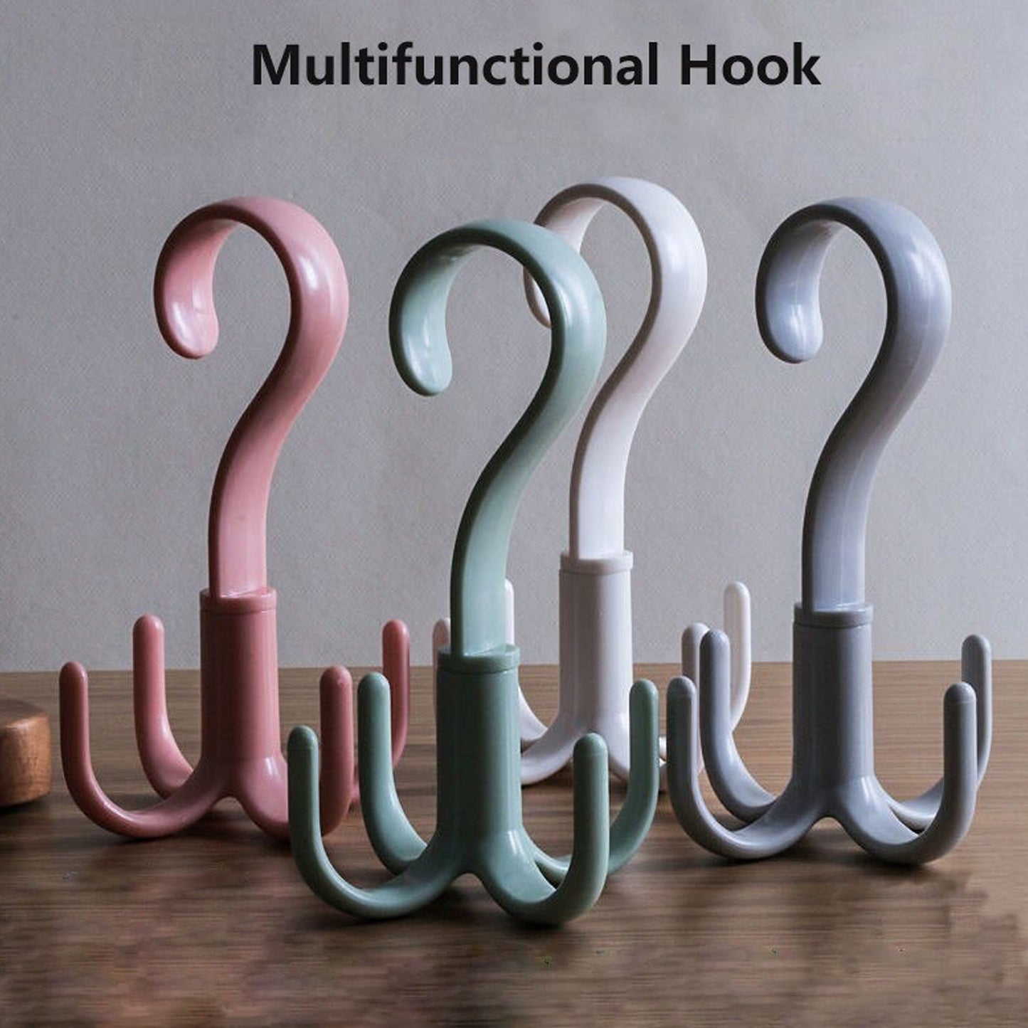 Wukusy 1714 multi-function purse rack with 4 claws, 360-degree rotatable handbag hanger hook for home organization.