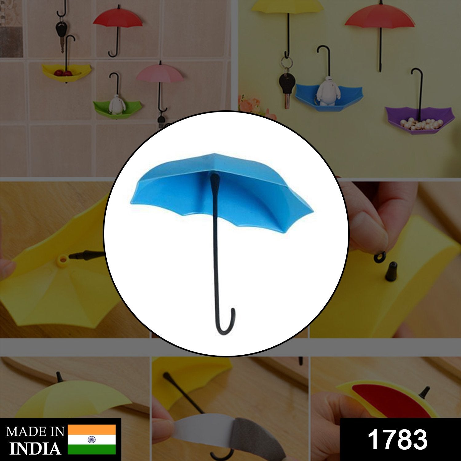 Colorful umbrella key holder by Wukusy, made for home organization, with vibrant design and multiple hooks for keys.