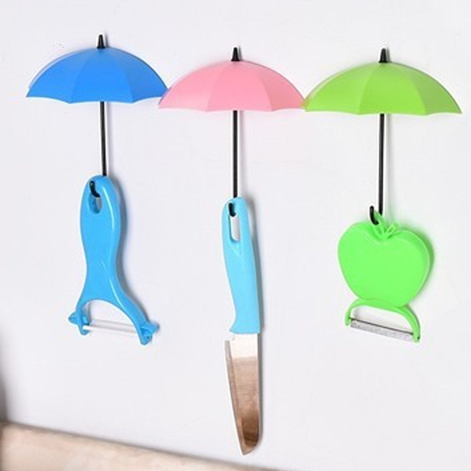 Colorful umbrella-shaped key holder by Wukusy, a vibrant home improvement accessory with multiple hooks for keys and small items.