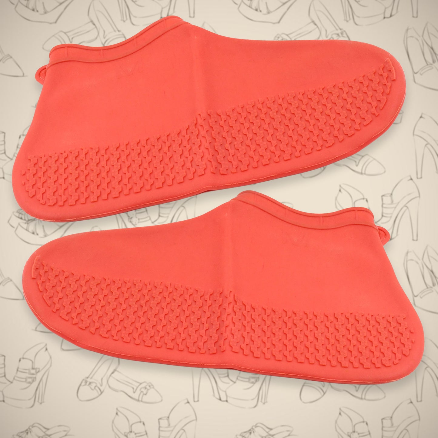 Red Wukusy non-slip silicone rain boot shoe covers, waterproof and reusable, designed for anti-skid protection in medium size.