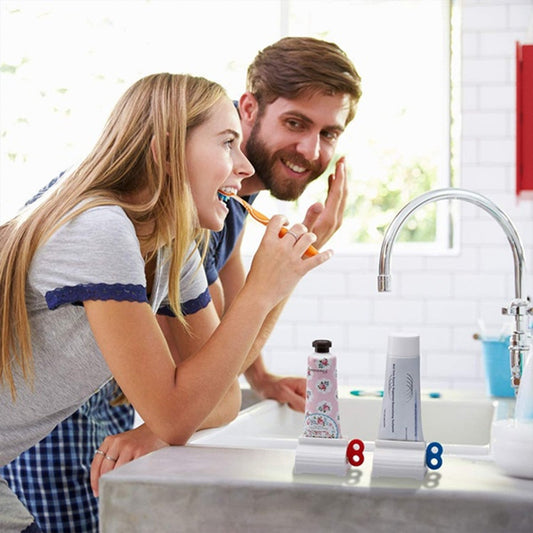 Wukusy Rolling Tube Toothpaste Squeezer and Seat Holder Stand for easy toothpaste squeezing and organized bathroom storage.