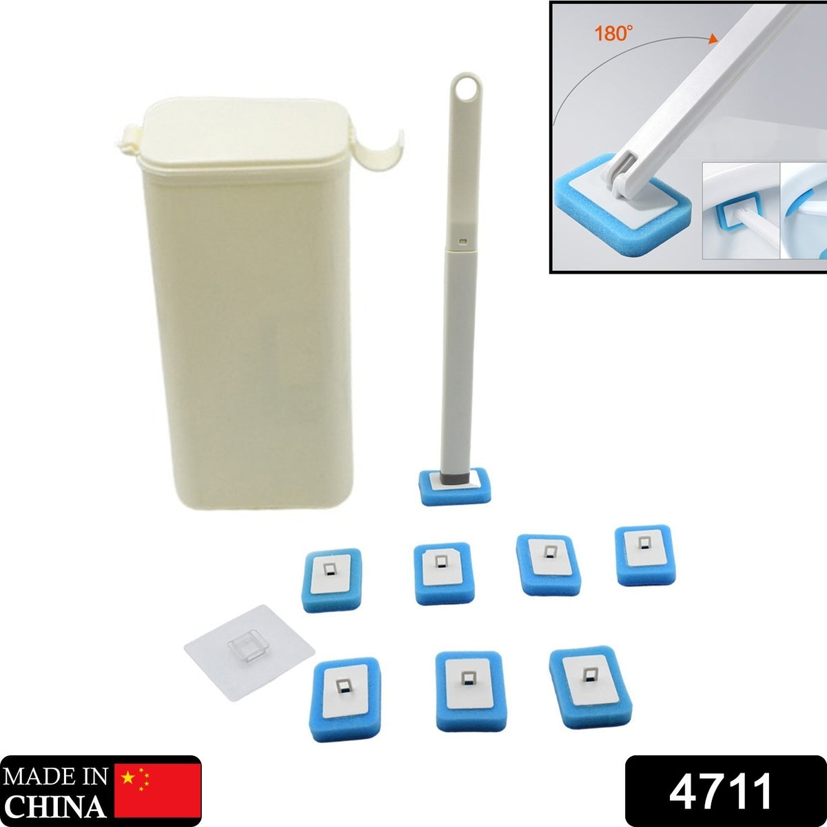 Wukusy 4711 toilet brush wand kit with 8 disposable refill heads, showing the brush handle and replacement heads for home cleaning.