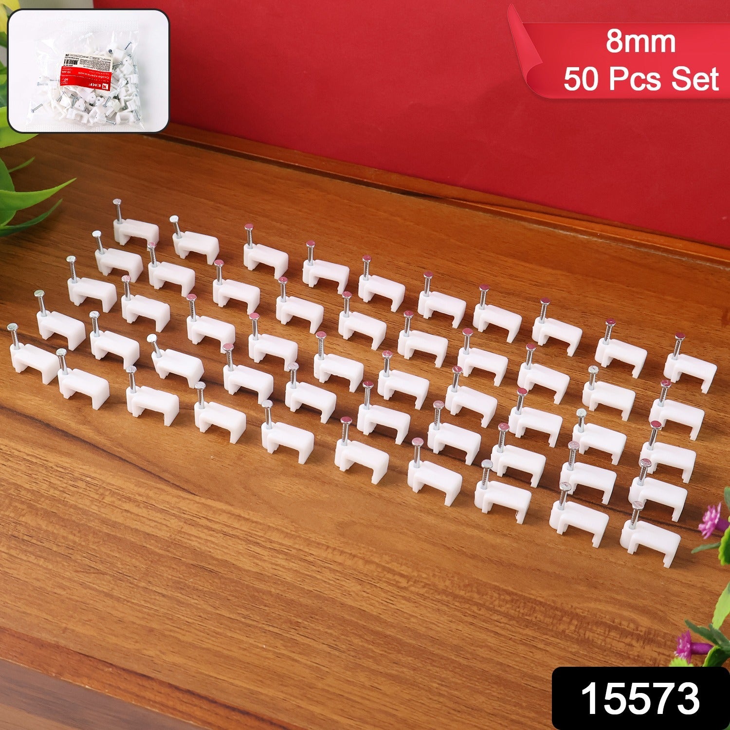 Set of 50 Wukusy 8mm nail cable clips for home improvement, ideal for organizing and securing cables and wires.