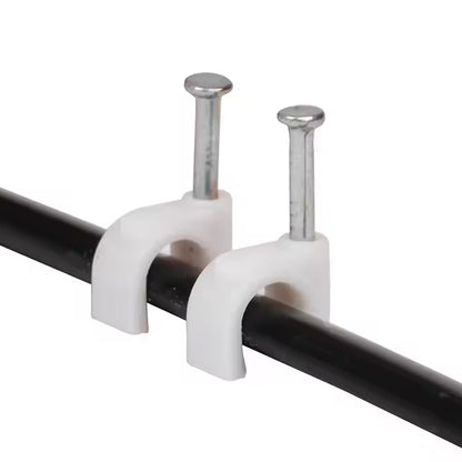 Set of 50 Wukusy 8mm nail cable clips for home improvement, designed to secure and organize cables neatly.
