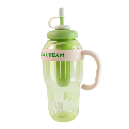 Approx 1300ml Large Capacity Cute Ice Cream Themed Water Bottle With Handle Straw  Fruit Infuser  Leakproof Sipper For Kids  Adults