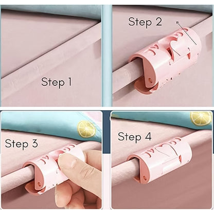 Wukusy elastic fitted bed sheet clip holding a bed sheet securely in place on a modern bed. Home improvement bedding accessory.