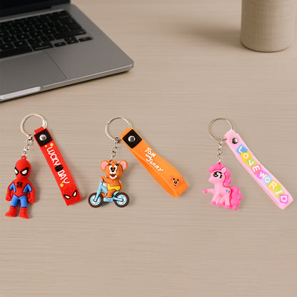 Cute Cartoon Silicone 3d Key Chain With Metal Hook  Strap (Pack Of 1)
