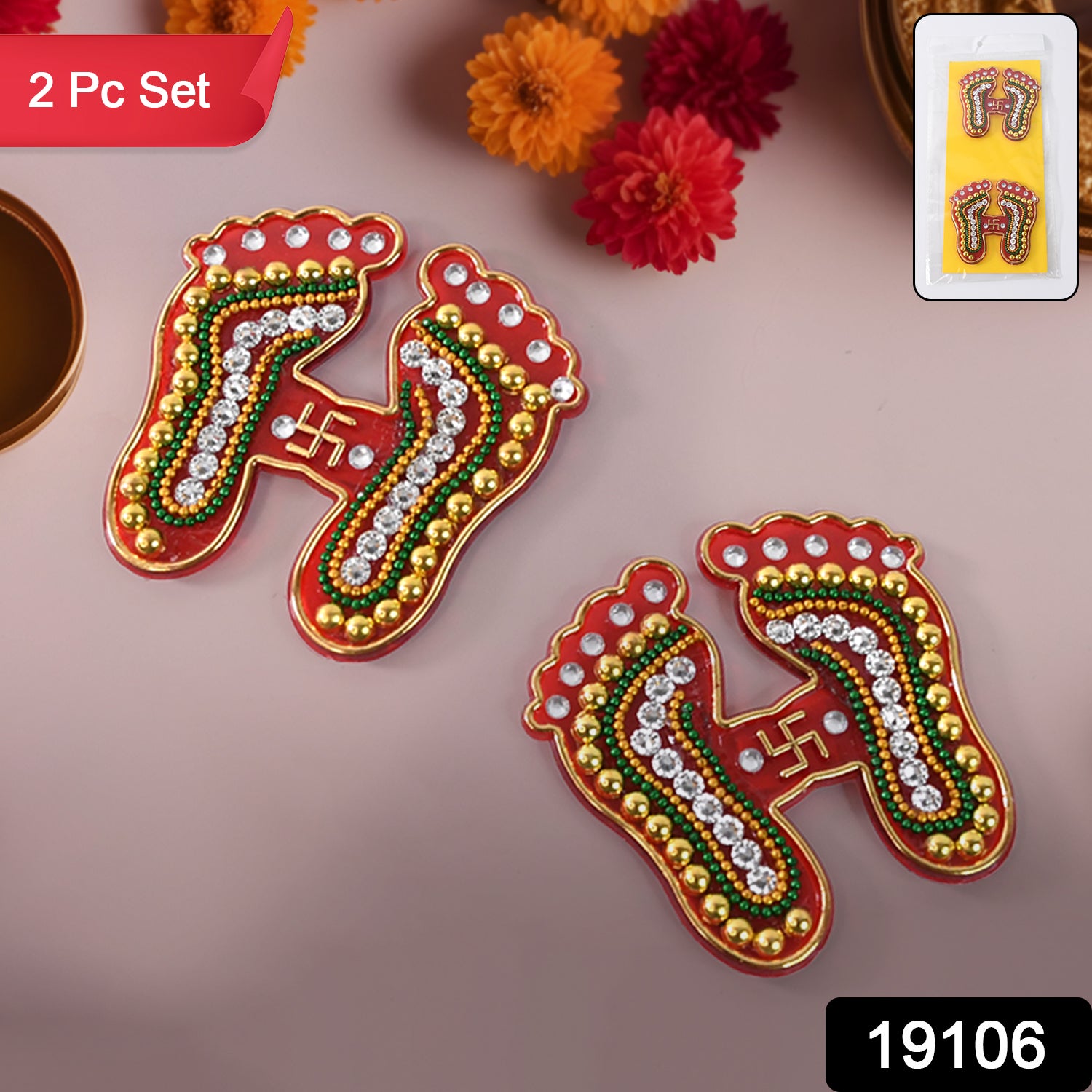 Decorative Laxmi Charan Paduka sticker set from Wukusy, includes two traditional home improvement decals of Lakshmi's footprints.