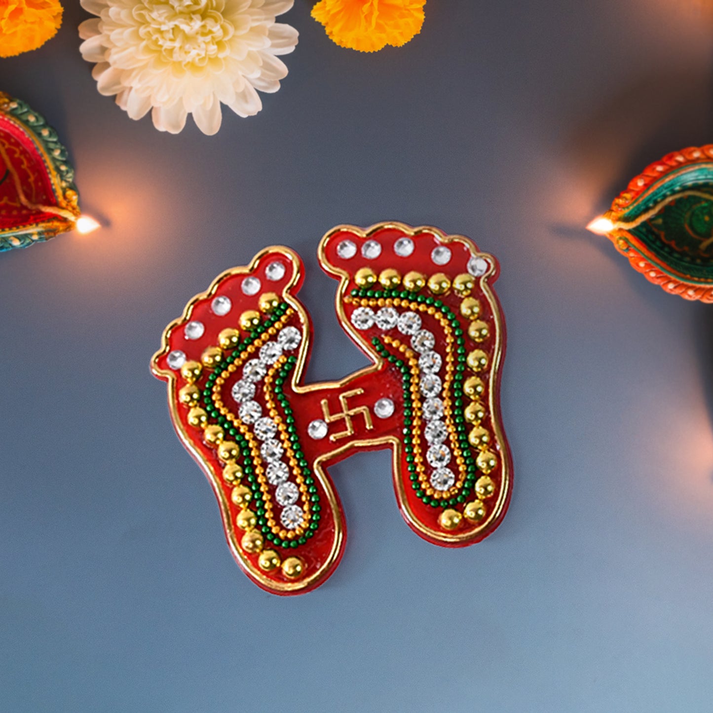 Decorative Laxmi Charan Paduka sticker set by Wukusy, featuring two traditional home decor stickers for auspicious decoration.
