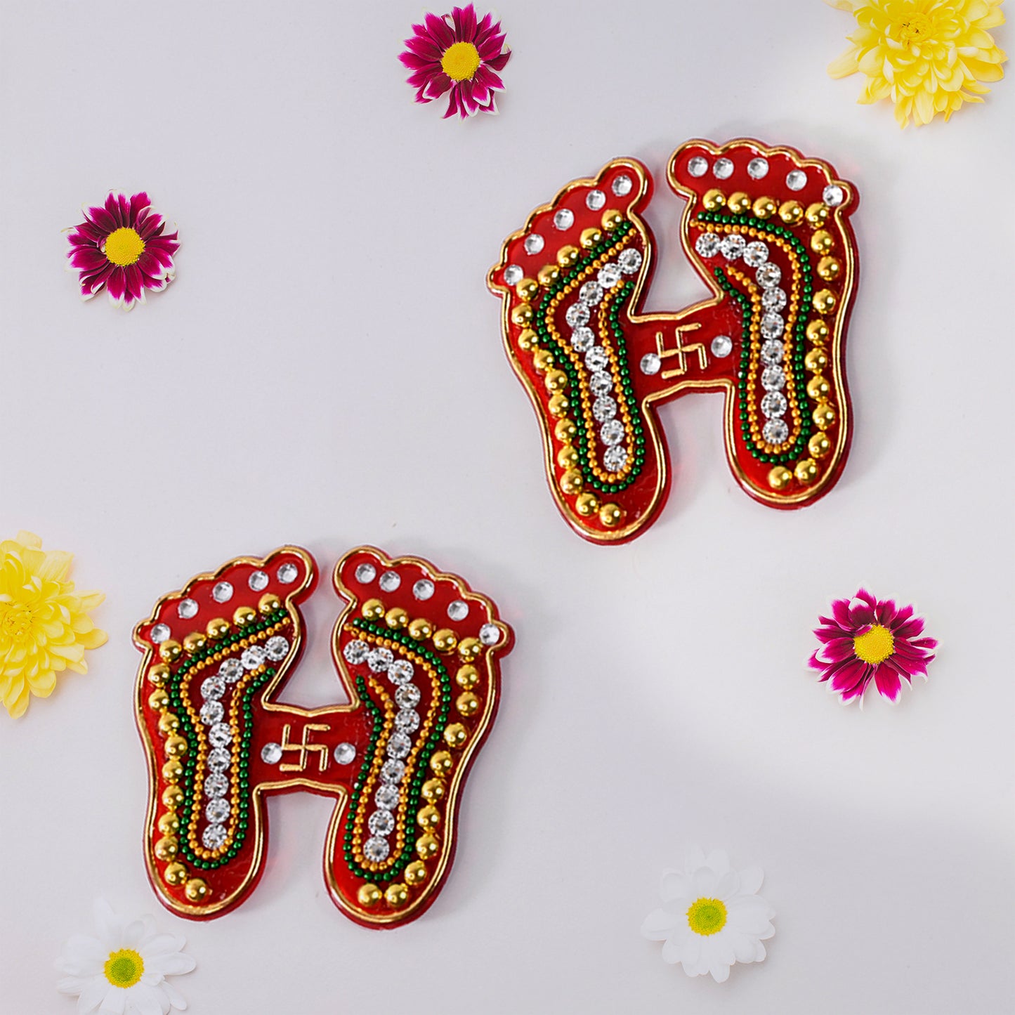 Decorative Laxmi Charan Paduka stickers from Wukusy, set of 2, for home improvement and spiritual decor.