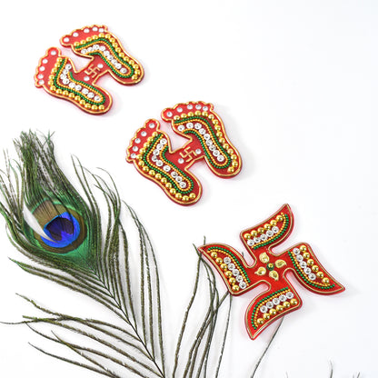 Decorative Laxmi Charan and Swastik combo set by Wukusy, 3-piece home decor ornament for auspicious home improvement.