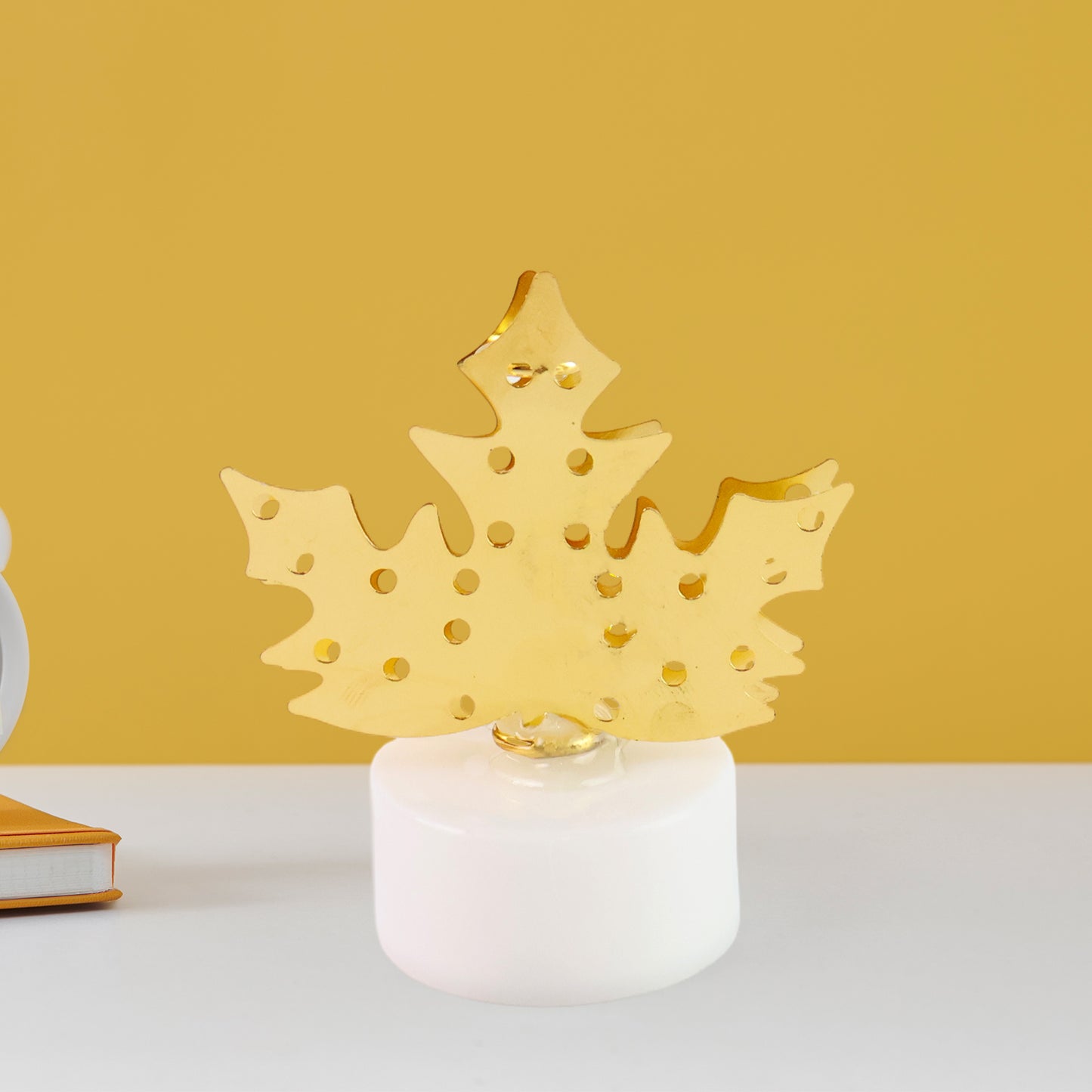 Decorative Led Gold Metal Leaf Diya Lamp (1 Pc)
