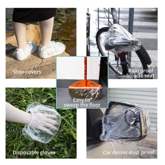 Disposable waterproof shower cap for women by Wukusy, larger, thicker, elastic, individually wrapped, suitable for hotel, spa, and travel use.