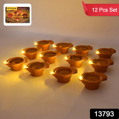 Flower Water Sensor Diyas For Diwali Decoration (12 Pcs Set)