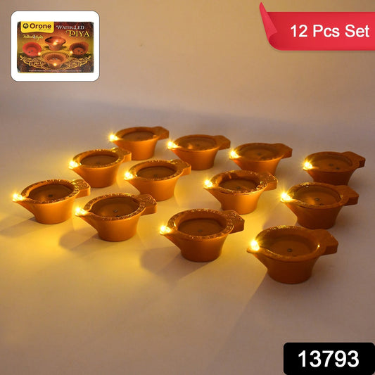 Flower Water Sensor Diyas For Diwali Decoration (12 Pcs Set)