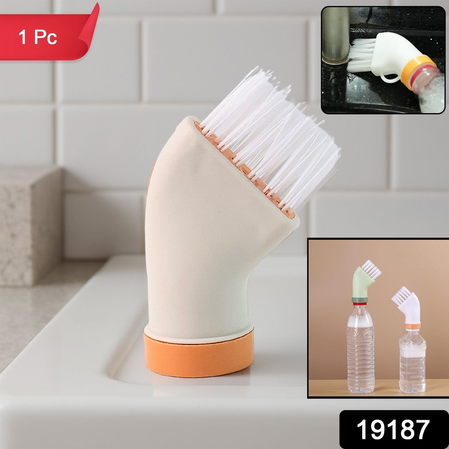 Wukusy multipurpose bottle-attachable cleaning brush for kitchen and bathroom cleaning, with durable bristles and ergonomic handle.
