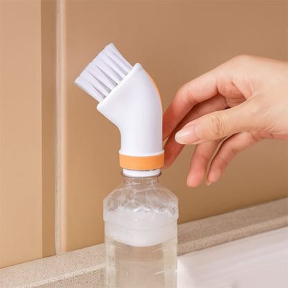 Wukusy multipurpose bottle-attachable cleaning brush for kitchen and bathroom, with ergonomic handle and durable bristles.