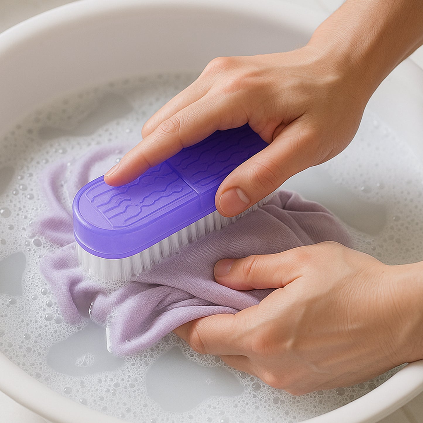 Wukusy multipurpose plastic handle laundry brush for cleaning clothes, surfaces, and household chores.