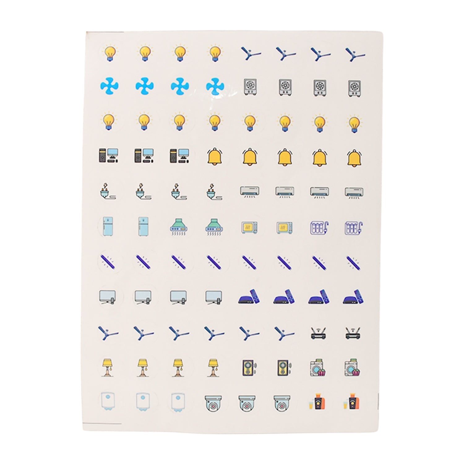 Pack of 10 Wukusy smart switch icon sticker sheets with multiple home improvement icons for electrical switch labeling.