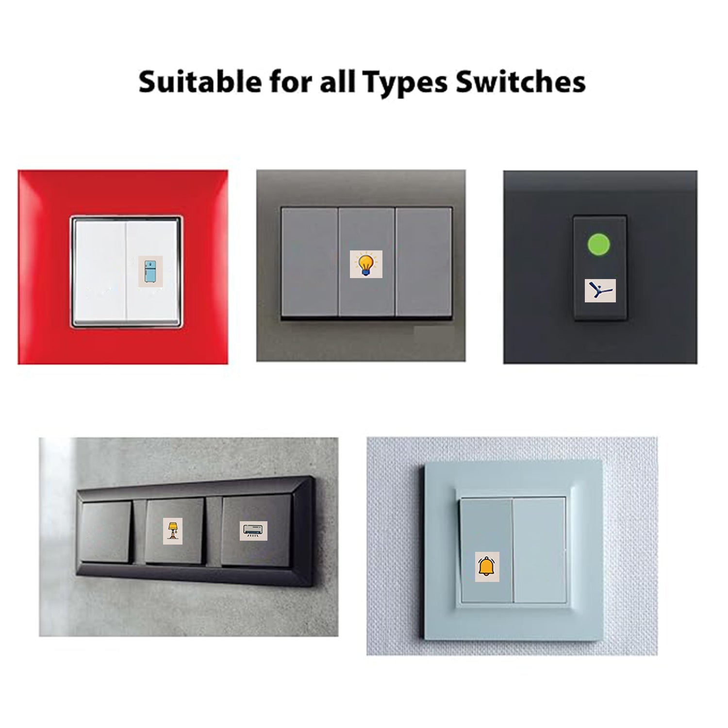 Wukusy home improvement smart switch icon sticker sheet with 10 colorful sheets of multi icons for switch labels.