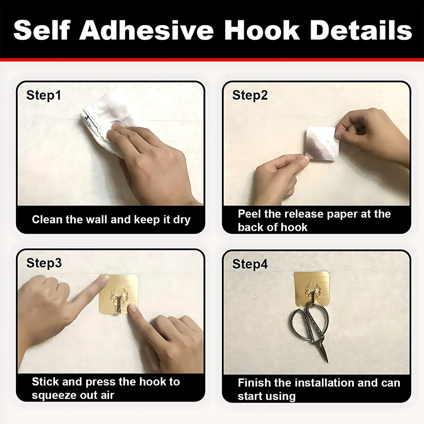 Wukusy plastic adhesive waterproof wall hooks, 5.5x3.5 cm, 10-pack, suitable for home improvement, oil-proof and easy to install