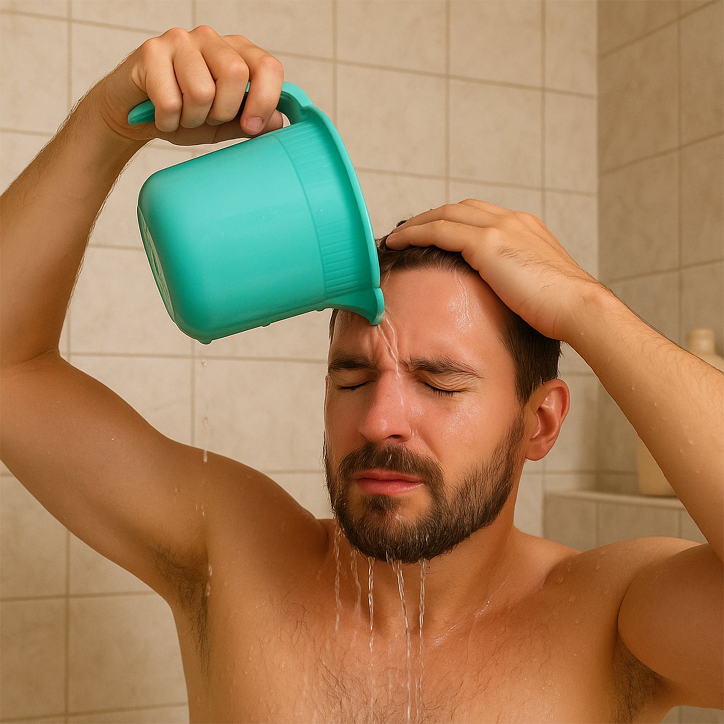 Wukusy plastic bath mug for bathroom use, 1-piece, durable plastic cup for rinsing and cleaning in the bathroom.