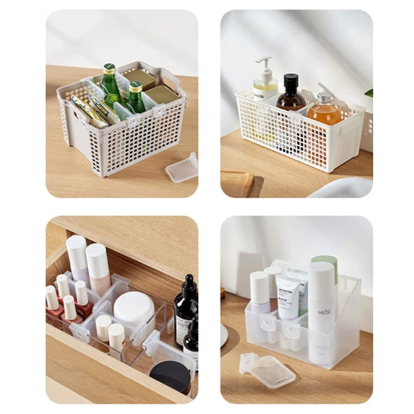 Wukusy plastic storage basket and refrigerator organizer bin with partition clip for home organization and space allocation.