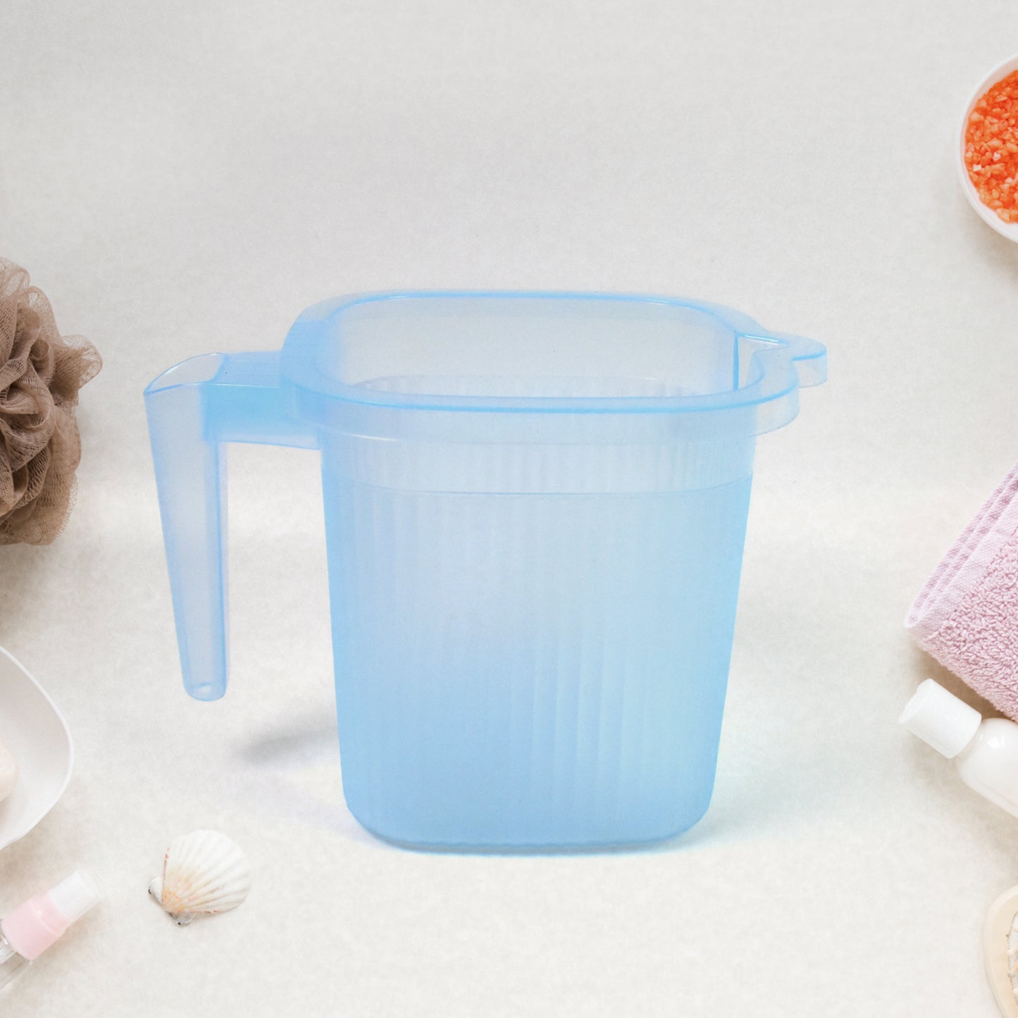 Set of four Wukusy plastic transparent bathroom water mugs in mixed colors, each with a 1000 ml capacity.