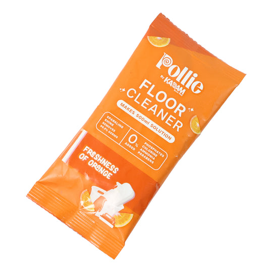 Wukusy Pollic Kadam concentrated floor cleaner sachet with orange fresh fragrance, 50g, for effective home floor cleaning.