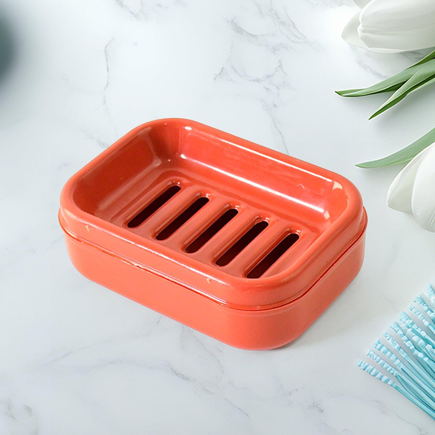 Premium Quality Rectangular Brick Red Plastic Soap Case (1 Pc)
