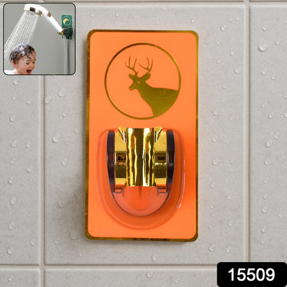 Wukusy self-adhesive adjustable shower head holder mounted on bathroom wall for easy shower head support.