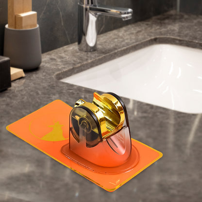 Wukusy self-adhesive adjustable shower head holder mounted on bathroom wall holding a shower head for easy use.