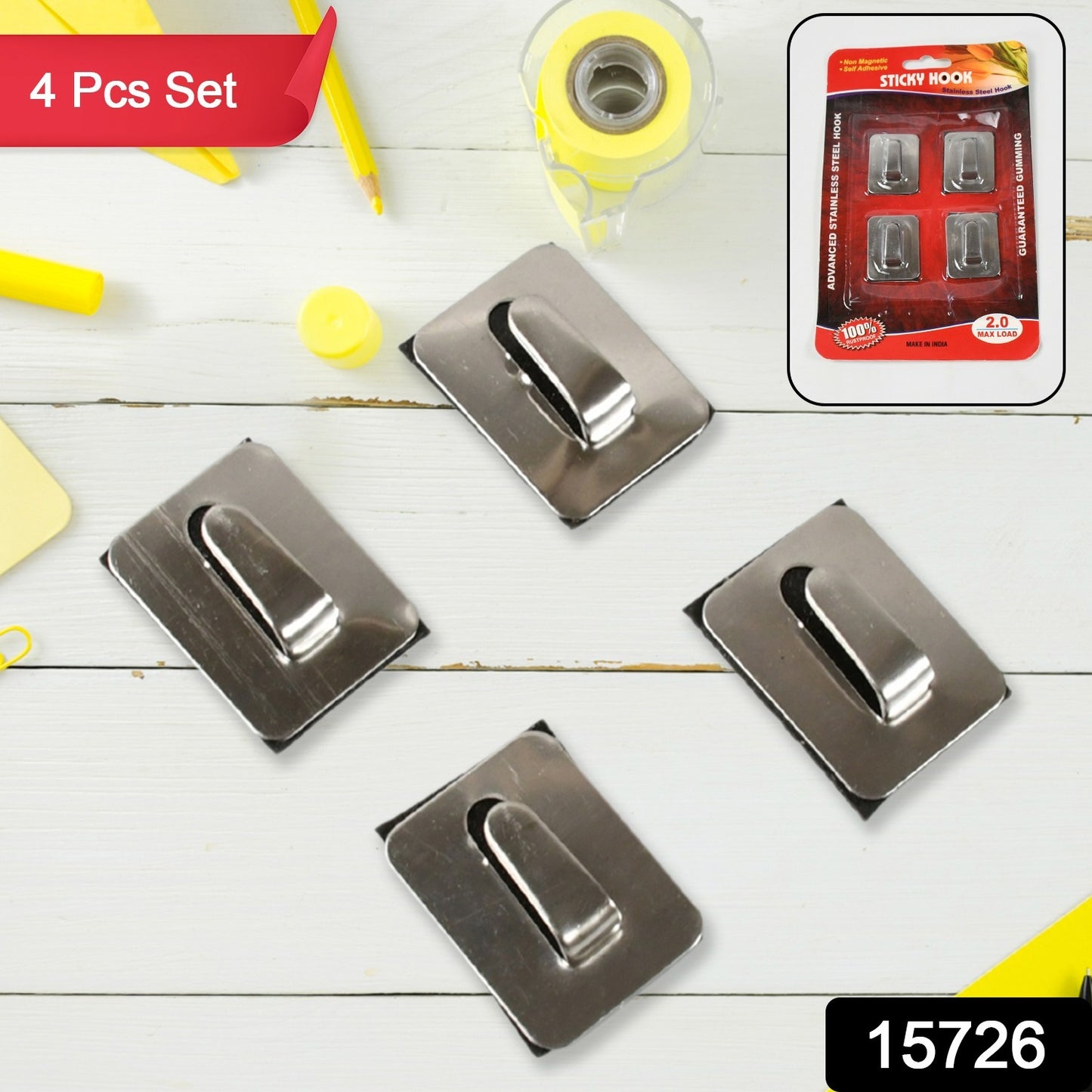 Stainless steel Wukusy heavy-duty self-adhesive wall hooks for hanging robes, towels, coats, and kitchen or bathroom accessories.