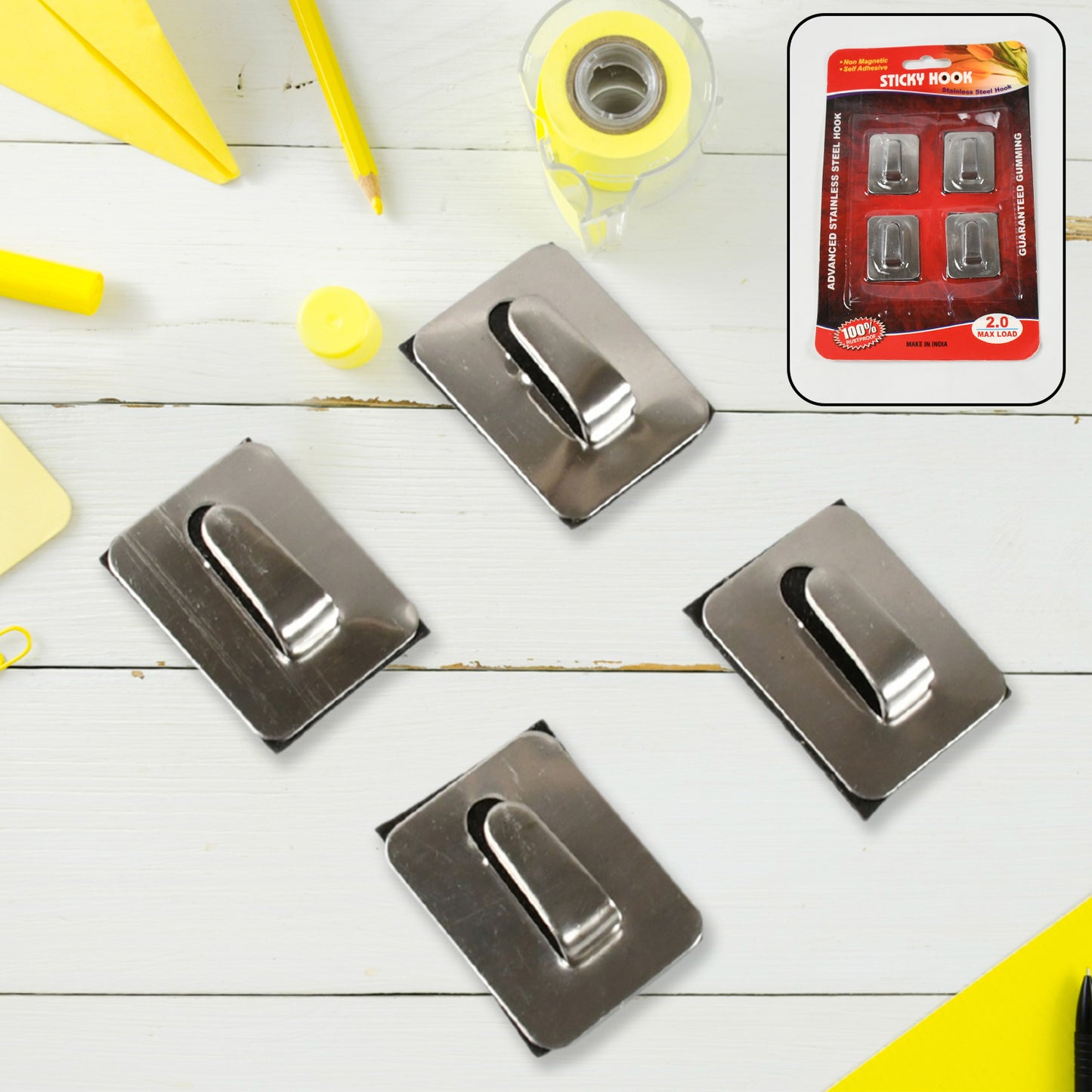 Stainless steel Wukusy heavy-duty self-adhesive wall hooks for hanging robes, coats, towels in kitchen and bathroom. Waterproof and durable.