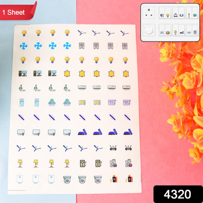 Wukusy smart switch icon sticker sheet with 88 home improvement icons on a single sheet for easy labeling and decoration.
