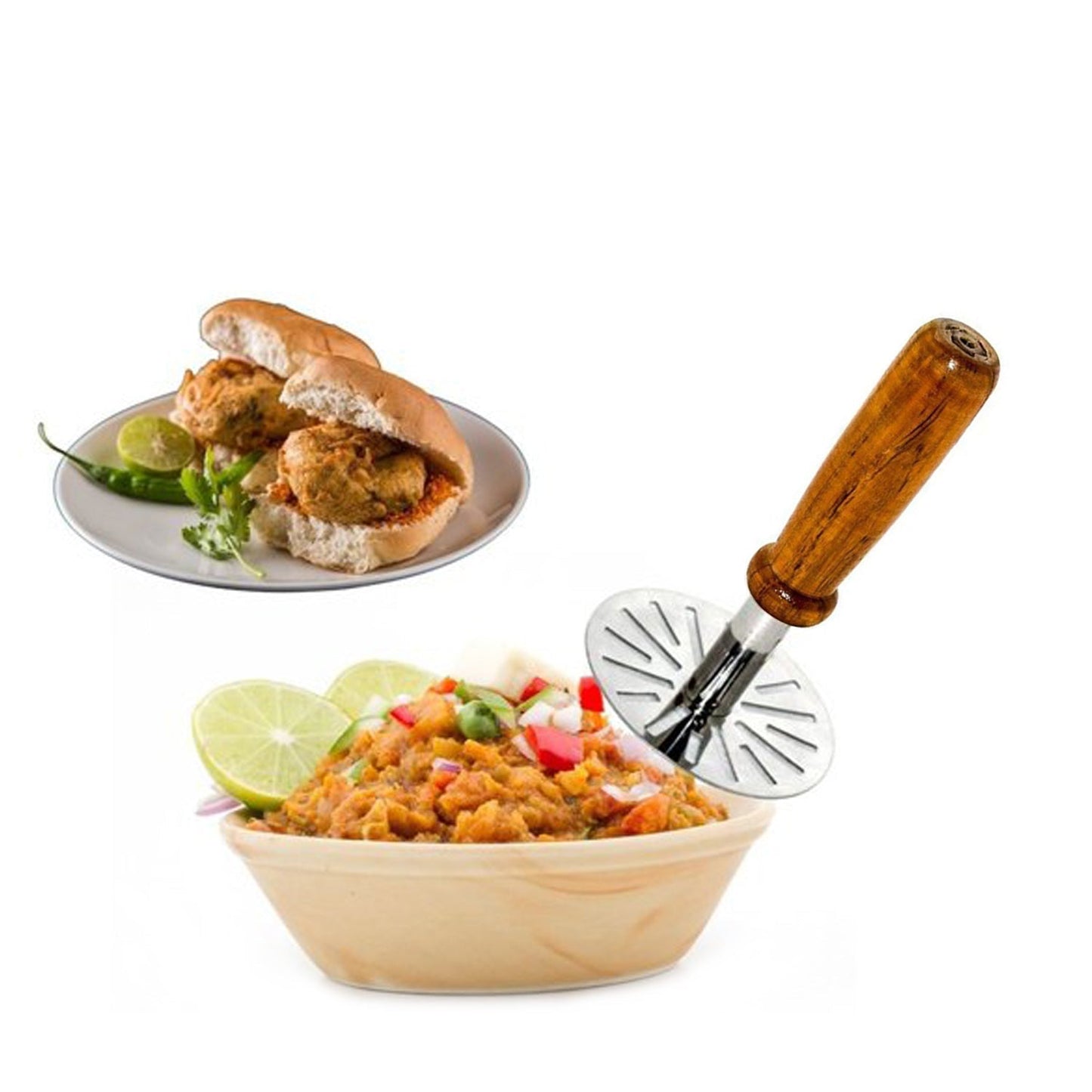 Wukusy Paubhaji Masher used in home and kitchen for mashing and making Paubhajis, durable stainless steel design.