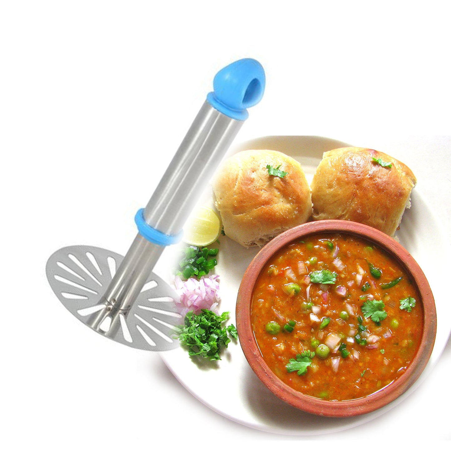 Wukusy stainless steel potato masher for home cooking, ideal for mashing potatoes and paubhaji in the kitchen.