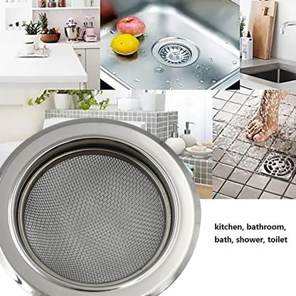 Wukusy stainless steel sink strainer for kitchen drain, medium size basin filter and stopper for preventing debris in the drain.
