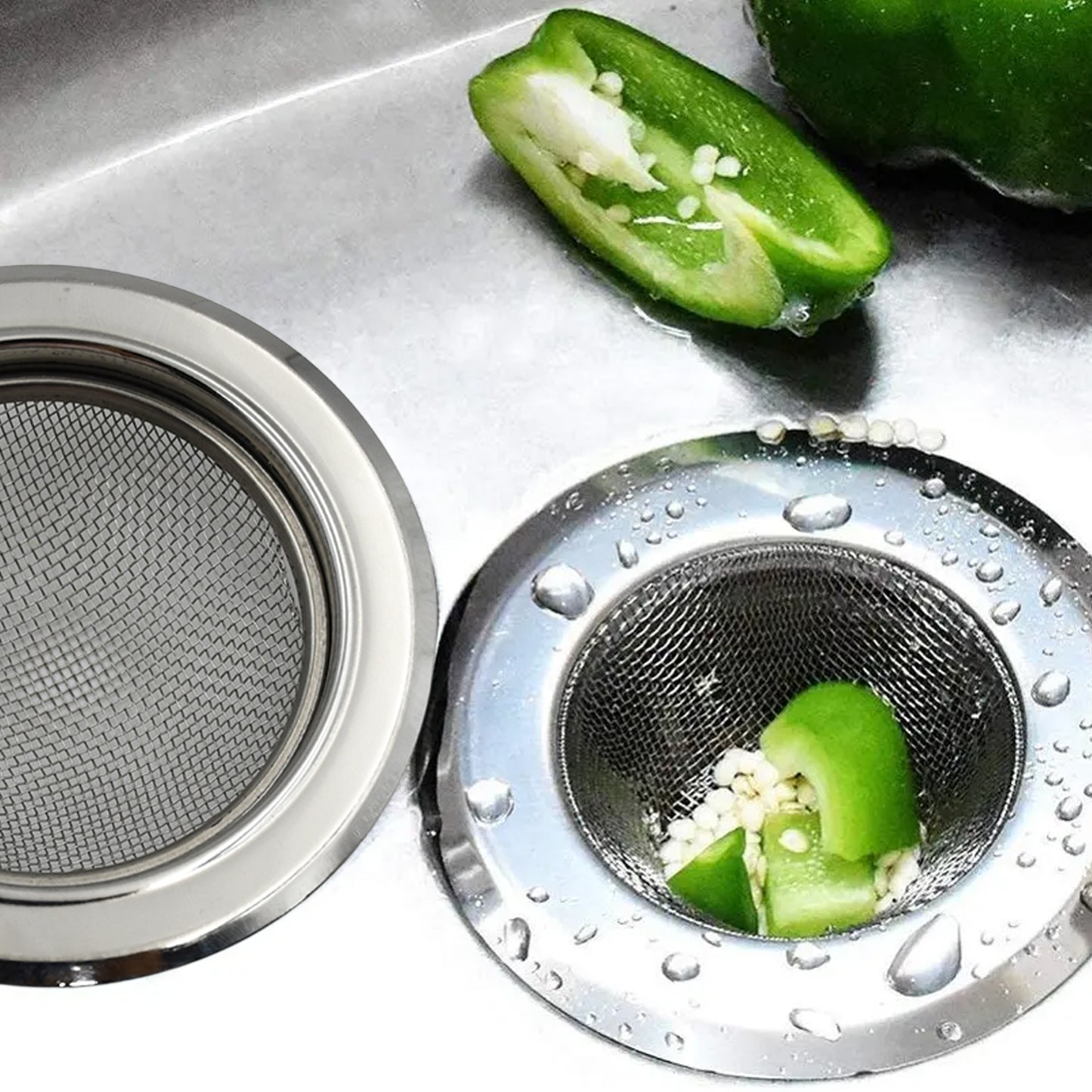 Wukusy stainless steel sink strainer and drain basin filter stopper for kitchen sinks, medium size, durable and easy to use.