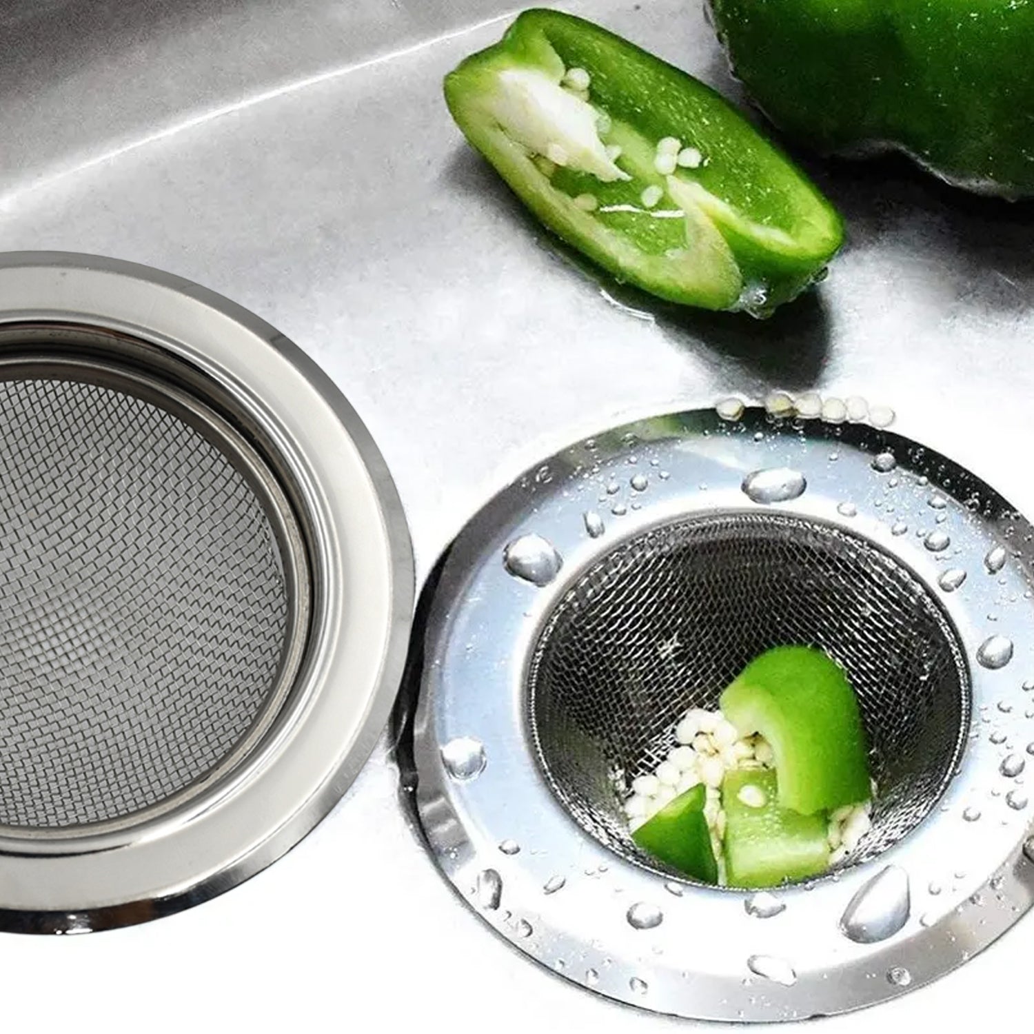 Wukusy stainless steel sink strainer and drain basin filter stopper for kitchen sinks, medium size, durable and easy to use.