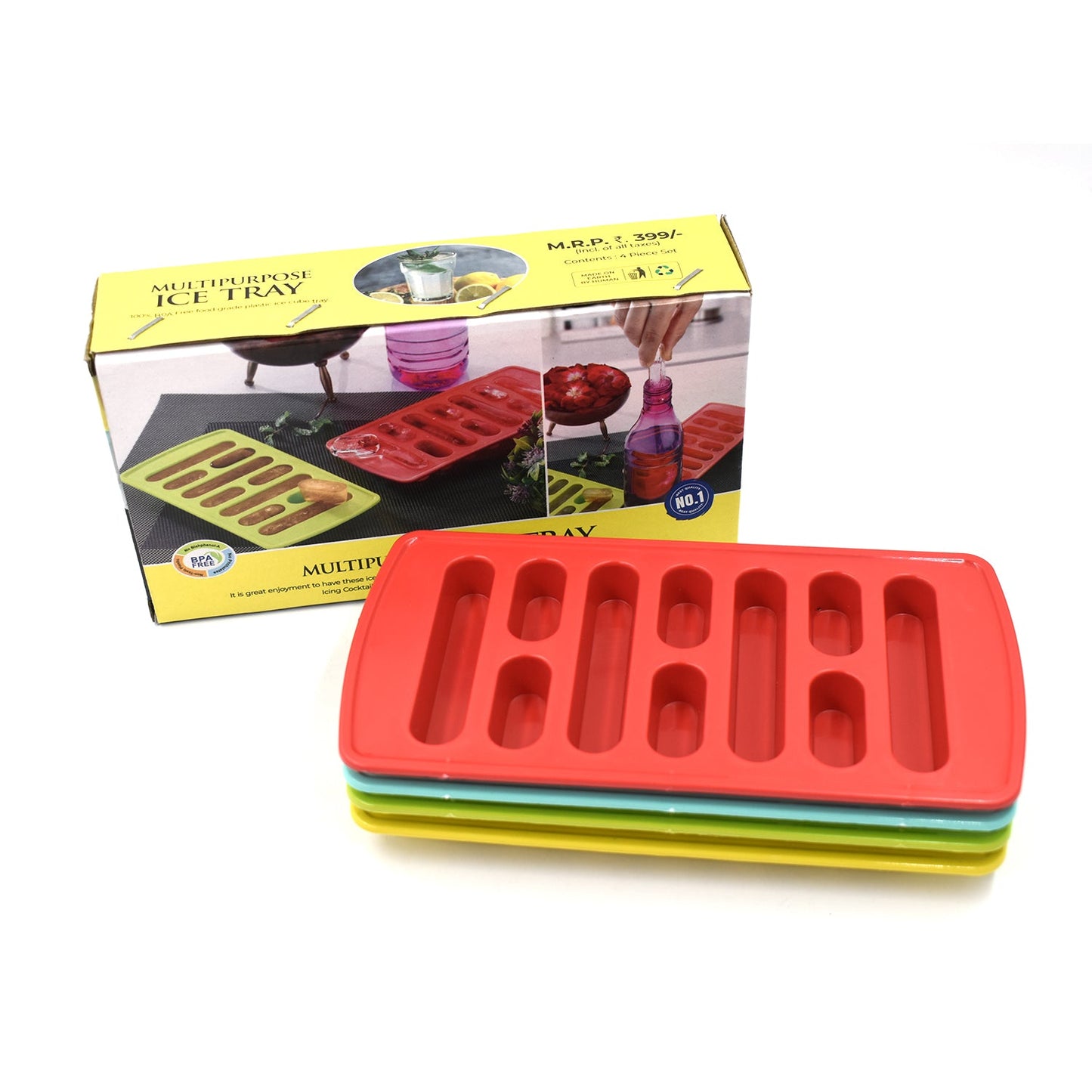 Wukusy 4-piece fancy ice tray for household use, making ice cubes for drinks and kitchen needs in home and kitchen settings.