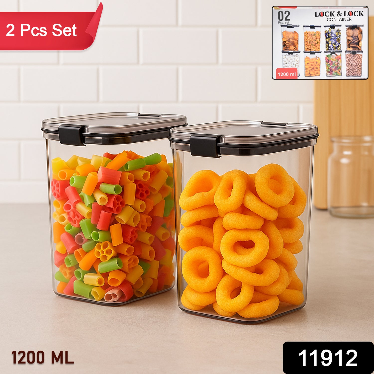 Wukusy 1200 ml airtight lock food storage container set, 2-piece, for keeping pantry items fresh and organized in the home kitchen