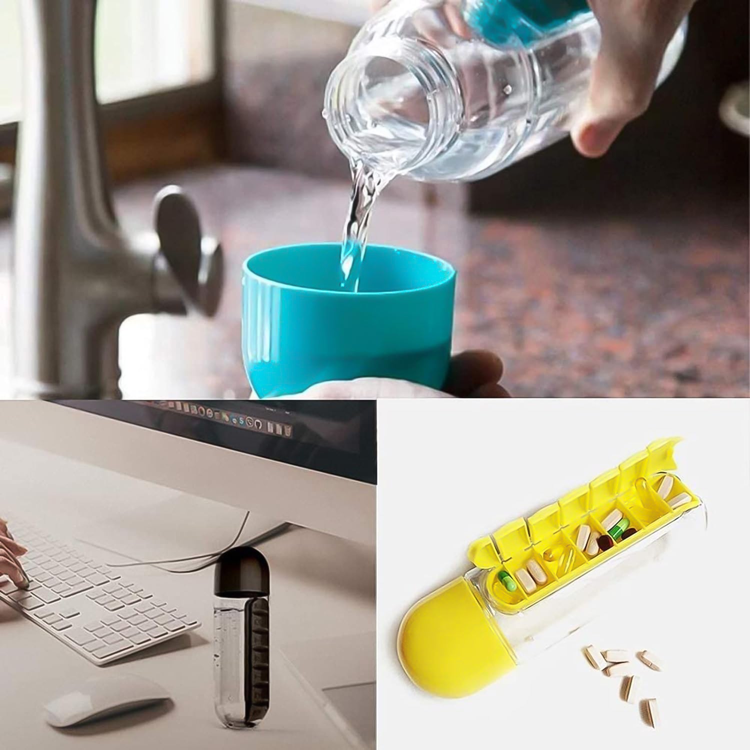 Wukusy 600ml multi-functional vitamin and water bottle in mix colors, ideal for travel, outdoor use, and summer activities.