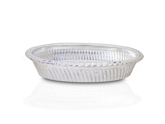 Oval silver gift tray with royal design, Wukusy multipurpose home and kitchen tray, decorative and functional for serving or display.