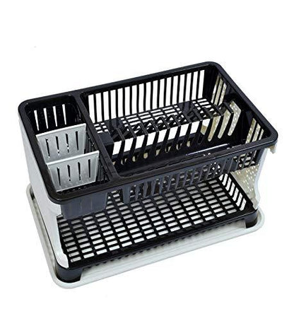 Wukusy kitchen organizer rack with water-storing tray and dish rack, ideal for countertop dish drying and storage.
