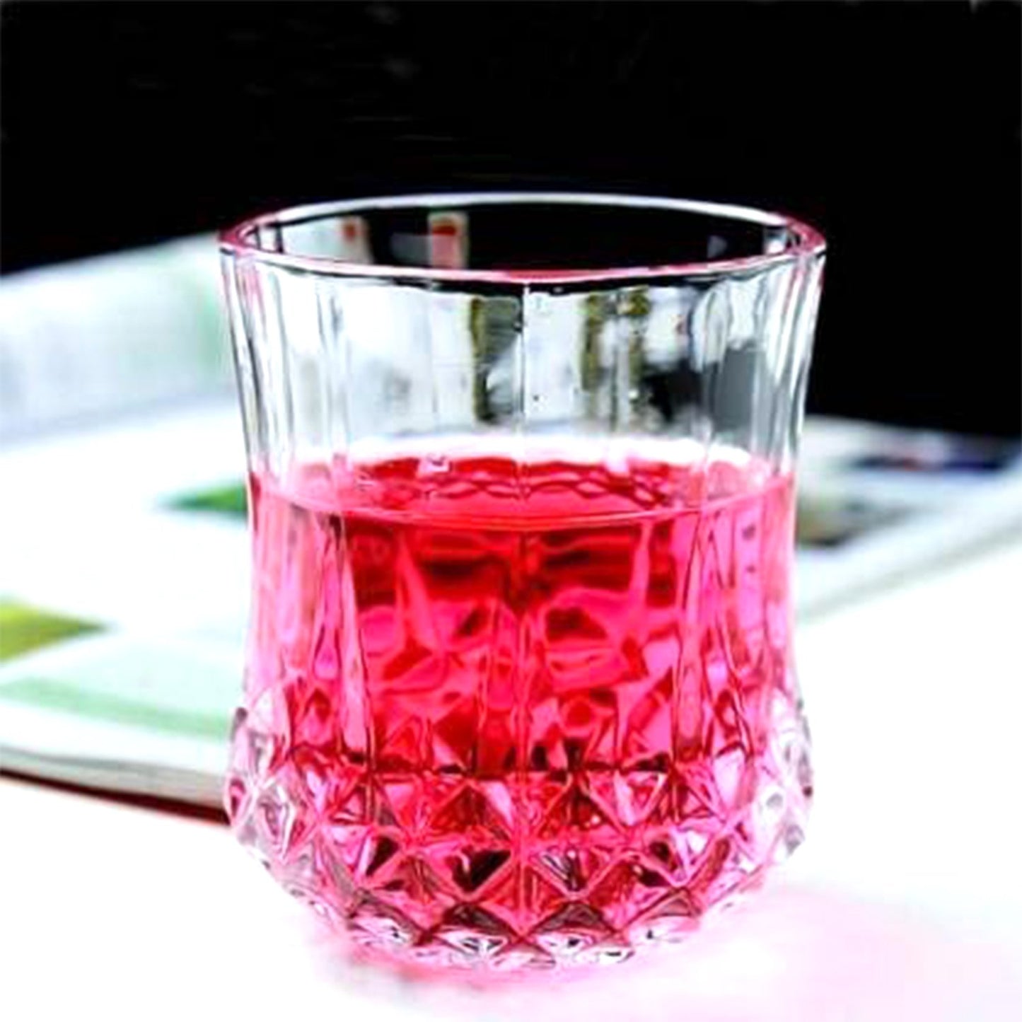 Set of 6 transparent glass drinking glasses, 250ml each, heavy and unbreakable, stylish design by Wukusy for home and kitchen use