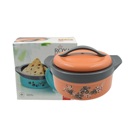 Wukusy 2500ml floral printed steel casserole box for food serving and hot pot, with insulated design for kitchen use.