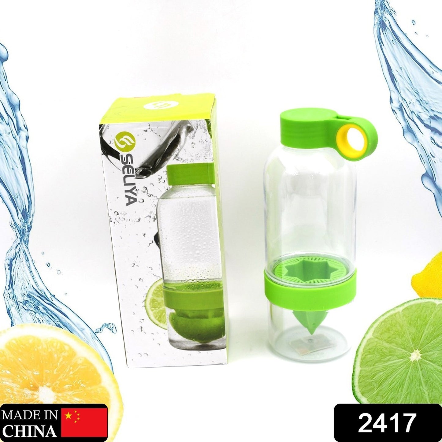 Wukusy Citrus Zinger fruit infuser water bottle with orange and lemon slices, designed for juice and infused water, in a sports duo style.