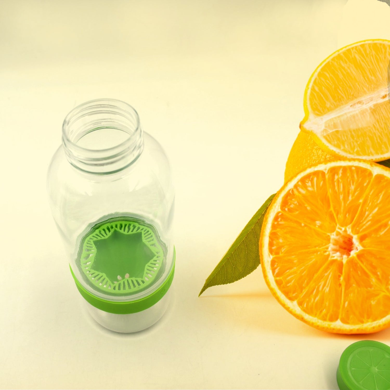 Wukusy Citrus Zinger fruit infuser water bottle with sports duo design, featuring a transparent body and citrus fruit infuser.