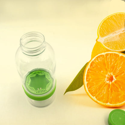Wukusy Citrus Zinger fruit infuser water bottle with sports duo design, featuring a transparent body and citrus fruit infuser.